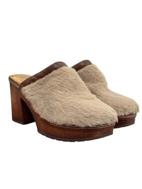 Korks Kork Ease Lori Faux Fur Clog SZ 8.5 Women's Brown Heeled Cozy Hippie Boho